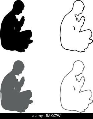 Mann, der betet silhouette Icon Set Grau Schwarz Vektor skizziere ich Flat Style simple Image Stock Vektor