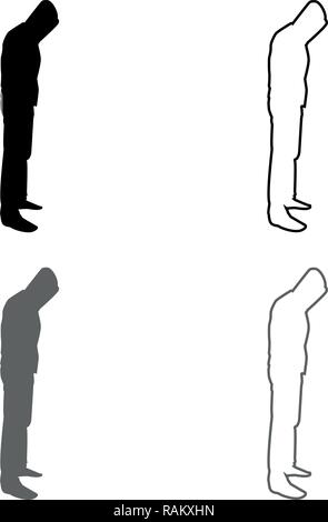 Der Mensch in der Haube Konzept Gefahr silhouette Seitenansicht Icon Set Grau Schwarz Vektor skizziere ich Flat Style simple Image Stock Vektor