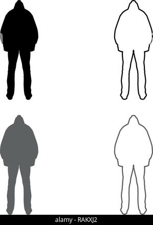 Der Mensch in der Haube Konzept Gefahr silhouette zurück Seite Symbol grau schwarz Vektor skizziere ich Flat Style einfach Bild einstellen Stock Vektor