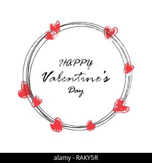 Die kreative Hand zeichnen Happy Valentinstag Postkarte Vector Illustration. Verkauf anbieten, Banner, Poster, Plakat, Flyer, Broschüre, Prospekt. Stock Vektor