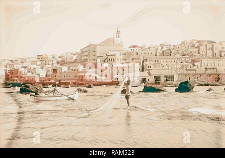 Landeplatz, Jaffa. 1898, Israel, Tel Aviv. Neuerfundene durch Gibon. Klassische Kunst mit einem modernen Touch neuerfundene Stockfoto