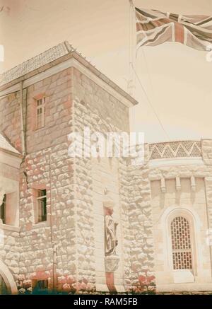 Union Jack fliegen zum ersten Mal über das Government House. 1920, Jerusalem, Israel. Neuerfundene durch Gibon. Klassische Kunst neuerfundene Stockfoto