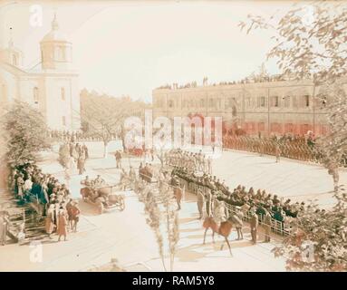 Die Allenby offizielle Eintrag mit militärischen Überprüfung am Russischen Compound. Britische Truppen auf der Parade. 1917, Naher Osten neuerfundene Stockfoto