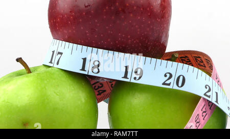 Gesunde Früchte Apfel- und Messung Arount. Sport Fitness Lifestyle Konzept Stockfoto