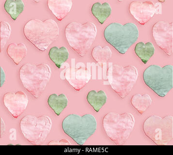 Aquarell rosa Herzen auf rosa Hintergrund. Hand Made Muster Stockfoto