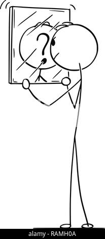 Cartoon des Menschen betrachten Sie sich im Spiegel und unsicher über sich selbst Stock Vektor