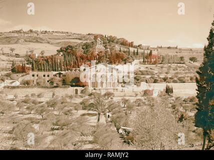 Gethsemane Basilika aus der ganzen Kedron, Kidron. 1940, Jerusalem, Israel. Neuerfundene durch Gibon. Klassische Kunst neuerfundene Stockfoto