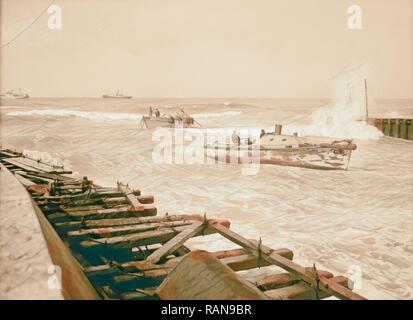 Tel Aviv. Eingang zum Zigarettenanzünder Waschbecken und schaue hinaus. 1934, Israel, Tel Aviv. Neuerfundene durch Gibon. Klassische Kunst mit einem Neuerfundene Stockfoto