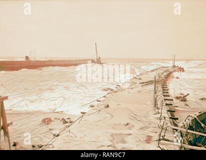 Tel Aviv. Eingang zum Zigarettenanzünder Waschbecken und schaue hinaus. 1934, Israel, Tel Aviv. Neuerfundene durch Gibon. Klassische Kunst mit einem Neuerfundene Stockfoto