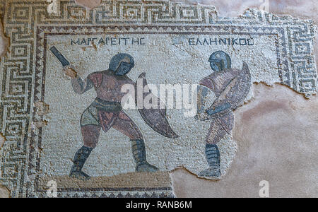 Boden Mosaik, Haus der Gladiatoren, Ausgrabungsstätte, Kourion, Zypern, Bodenmosaik, Haus der Gladiatoren, Ausgrabungsstaette, Zypern Stockfoto