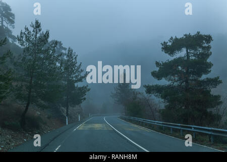 Nebel, Straße, Troodos-gebirge, Zypern, Nebel, Straße, Troodos-Gebirge, Zypern Stockfoto