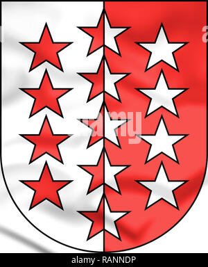 3D Wappen Wallis, Schweiz. 3D-Darstellung. Stockfoto