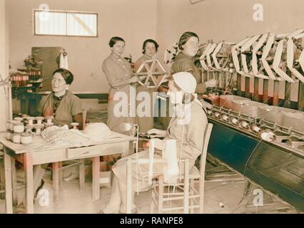 Jüdische Fabriken in Palästina auf Ebene von Sharon und entlang der Küste nach Haifa. Izhak nachlat. Elastische & ribbon Neuerfundene Stockfoto