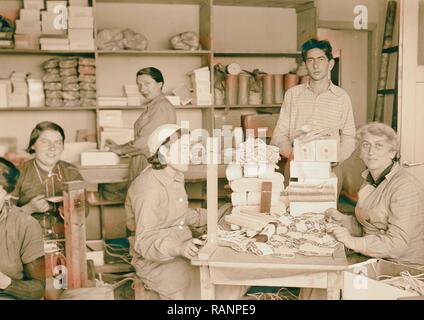 Jüdische Fabriken in Palästina auf Ebene von Sharon und entlang der Küste nach Haifa. Izhak nachlat. Elastische & ribbon Neuerfundene Stockfoto