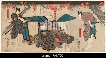 Nagoya Sanzaburo Fuwa Banzaemon Katsuragi, drei Schauspieler in die Rollen von Nagoya Sanzaburo Kuniyoshi, 1798-1861, [Neuerfundene Stockfoto