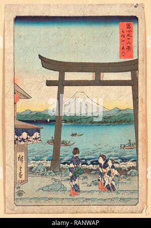Sagami Enoshima Iriguchi, dem Tor nach Enoshima in Sagami. 1858., 1 Drucken: Holzschnitt, Farbe, 36,9 X 24,4, Drucken zeigt Neuerfundene Stockfoto