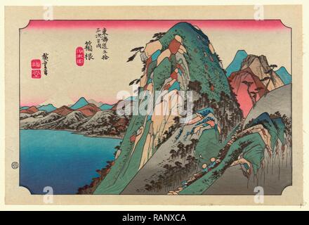 Hakone, Ando [zwischen 1833 und 1836 gedruckten Später], 1 Drucken: Holzschnitt, Farbe., drucken Sie Reisende auf dem Berg zeigt Neuerfundene Stockfoto