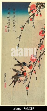 Gekka Momo Ni Tsubakura, Mond Hiroshige, 1797-1858, [185, gedruckt später], 1 Drucken: Holzschnitt, Farbe., Drucken zeigt zwei Neuerfundene Stockfoto