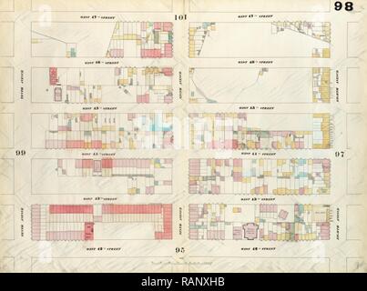 Platte98: Karte von West 47. Straße, Eighth Avenue, West 42nd Street, 10 Avenue begrenzt. 1857, 1862, Perris und Neuerfundene Stockfoto