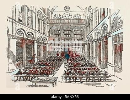 Aula DER JUDEN FREIE SCHULE, BELL Lane, London 1889. Neuerfundene durch Gibon. Klassische Kunst mit einem modernen Touch neuerfundene Stockfoto