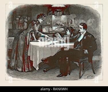 Sie wurde wieder aufgefüllt sein Glas, das er nicht geleert hatte." DER NEUE PRINZ FORTUNATUS', von William schwarz, 1841 - 1898 überarbeitet Stockfoto