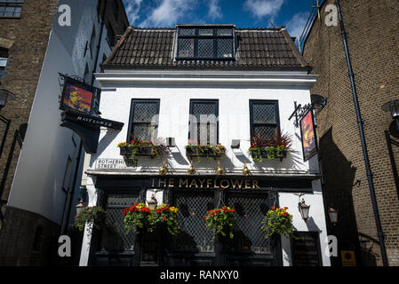 Die Außenansicht der Mayflower Pub, Rotherhithe, London Stockfoto