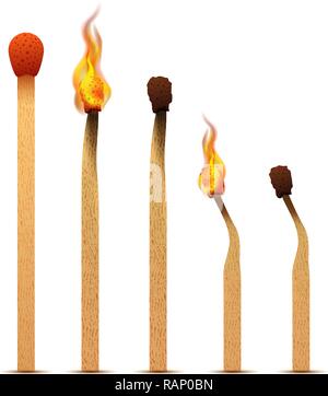 Realistische spiele mit dem Feuer flammen auf verschiedenen Stufen brennen Stock Vektor