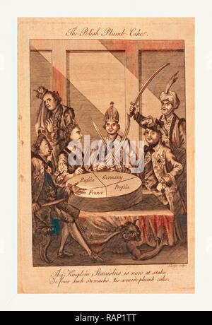 Die polnische Lot Kuchen, Lodge, John,-1796, Gravur 1774, Leopold II. und Friedrich Wilhelm II. mit gezogene Schwerter neuerfundene Stockfoto