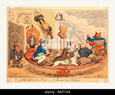 Ein Baustein für die Perücken oder der neue Staat whirligig, Gillray, James, 1756-1815, Künstler, Kupferstich 1783, ein Karussell auf Neuerfundene Stockfoto