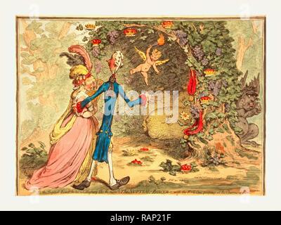 Die bräutliche Bower, mit dem Bösen, lugen an den Charme von Eden, von Milton, Gillray, James, 1756-1815, Künstler neuerfundene Stockfoto