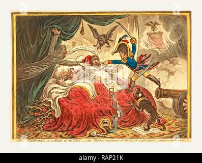 Komfort in einem Bett aus Rosen, Gillray, James, 1756-1815, Stecher, [London]: H. Humphrey, 1806, Charles Fox, im Bett mit Neuerfundene Stockfoto