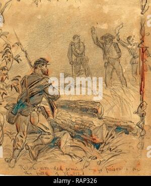 Rebel verwundet, als Gefangene auf dem Feld der Schlacht, 1863 Ca. Juli, Zeichnung auf Tan papier bleistift, 12,5 x 10,7 Neuerfundene Stockfoto