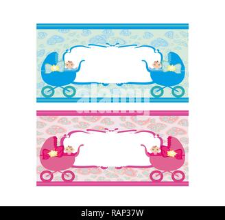 Newborn Set Banner. Zwei Farben für Jungen und Mädchen. Stock Vektor