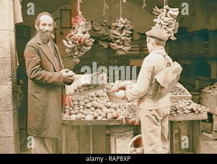 Obst & Gemüse in Mea Shearim, JEMENITISCHEN. 1934, Jerusalem. Neuerfundene durch Gibon. Klassische Kunst mit einem modernen Neuerfundene Stockfoto