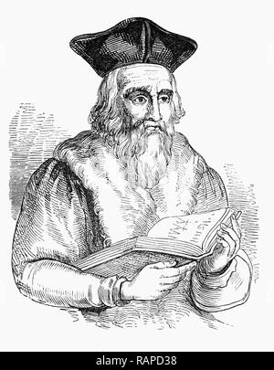 Sir Edward Kelley, oder Kelly, alias Edward Talbot (1555-1597), war ein englischer Renaissance Okkultist und selbst erklärten Geist medium. Er ist am besten für die Arbeit mit John Dee in seinem magischen Untersuchungen bekannt. Neben der bekannten Möglichkeit, Geister oder Engel in einem der Hew zu beschwören - Stein' oder Spiegel, Kelley auch behauptet das Geheimnis der Transmutation unedler Metalle in Gold zu besitzen, das Ziel der Alchemie, sowie die vermeintliche Stein der Weisen. Stockfoto