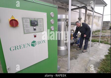 Gambarana (Pavia, Italien) für die Produktion von Strom aus Biomasse in 'Burg' Farm. Stockfoto