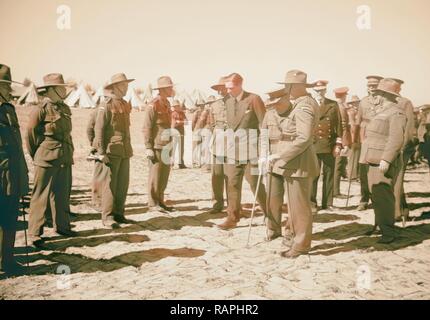 Ankunft in Palästina von Herrn Anthony Eden. Herr Anthony Eden mit Männern und Offiziere der A.I.F., Australian Imperial neuerfundene Stockfoto