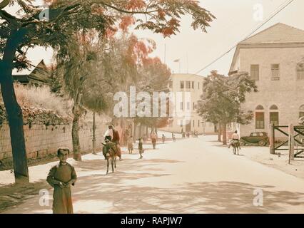 Arabische Fabriken und allgemeine Verbesserungen in Nablus. Neue Hauptstraße, Nablus, osmanischen Bank. 1940, West Bank neuerfundene Stockfoto