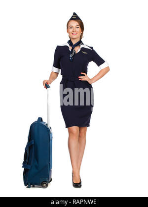 Juni 30, Air Hostess 2015 neue Uniform der nationalen russischen Fluggesellschaft Aeroflot, Skyteam Mitglied, auf weißem Hintergrund Stockfoto