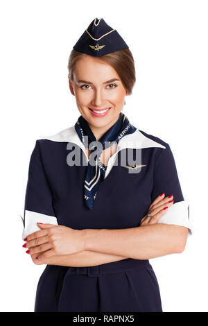 Juni 30, Air Hostess 2015 neue Uniform der nationalen russischen Fluggesellschaft Aeroflot, Skyteam Mitglied, auf weißem Hintergrund Stockfoto