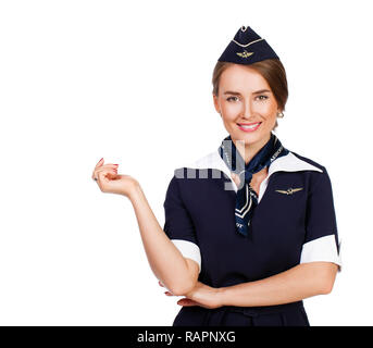 Juni 30, Air Hostess 2015 neue Uniform der nationalen russischen Fluggesellschaft Aeroflot, Skyteam Mitglied, auf weißem Hintergrund Stockfoto