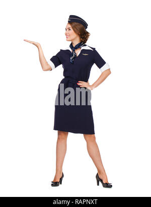 Juni 30, Air Hostess 2015 neue Uniform der nationalen russischen Fluggesellschaft Aeroflot, Skyteam Mitglied, auf weißem Hintergrund Stockfoto