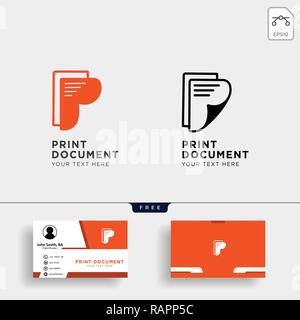 Buchstabe P Papier kreative logo Vorlage mit Business Card Stock Vektor