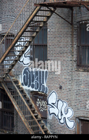 Detail der Feuertreppe in New York City. Stockfoto