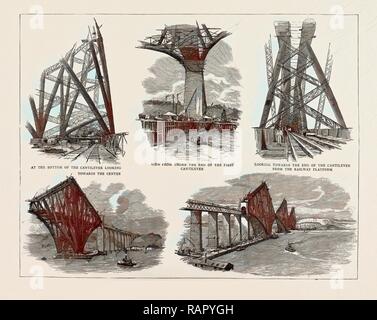 Der Schah von Persien in England und Schottland, Großbritannien, 1889: DIE FORTH BRIDGE ARBEITET GEPRÜFT VON DER SCHAH, DER SICH IM UNTEREN BEREICH Neuerfundene Stockfoto