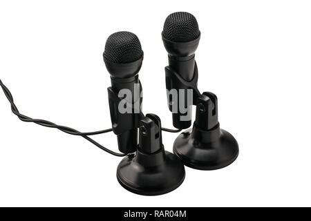 Zwei Mikrofone über Weiß isoliert Stockfoto