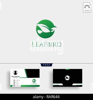 Blatt Vogel negative kreative logo template Vector Illustration mit Business Card Design Stock Vektor