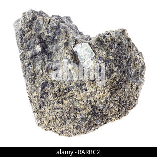 Makrofotografie von natürlichen Mineral aus geologische Sammlung - grobe Peridotite rock mit Phlogopit Glimmer auf weißem Hintergrund Stockfoto