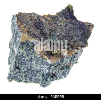 Makrofotografie von natürlichen Mineral aus geologische Sammlung - grobe Chrysotil Serpentine Stein auf weißem Hintergrund Stockfoto