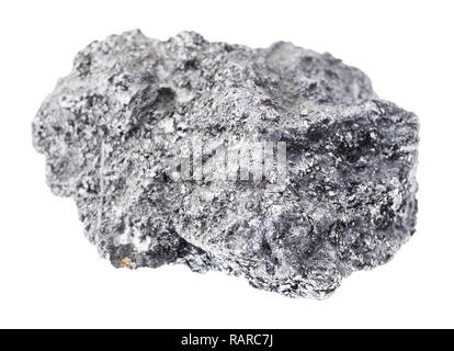 Makrofotografie von natürlichen Mineral aus geologische Sammlung - Rohstoff Graphit Stein auf weißem Hintergrund Stockfoto